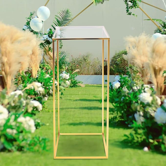 Metal Flower Stand - Rectangular Geometric Gold Centerpiece for Wedding Decorations, Party Events (31.49inch)