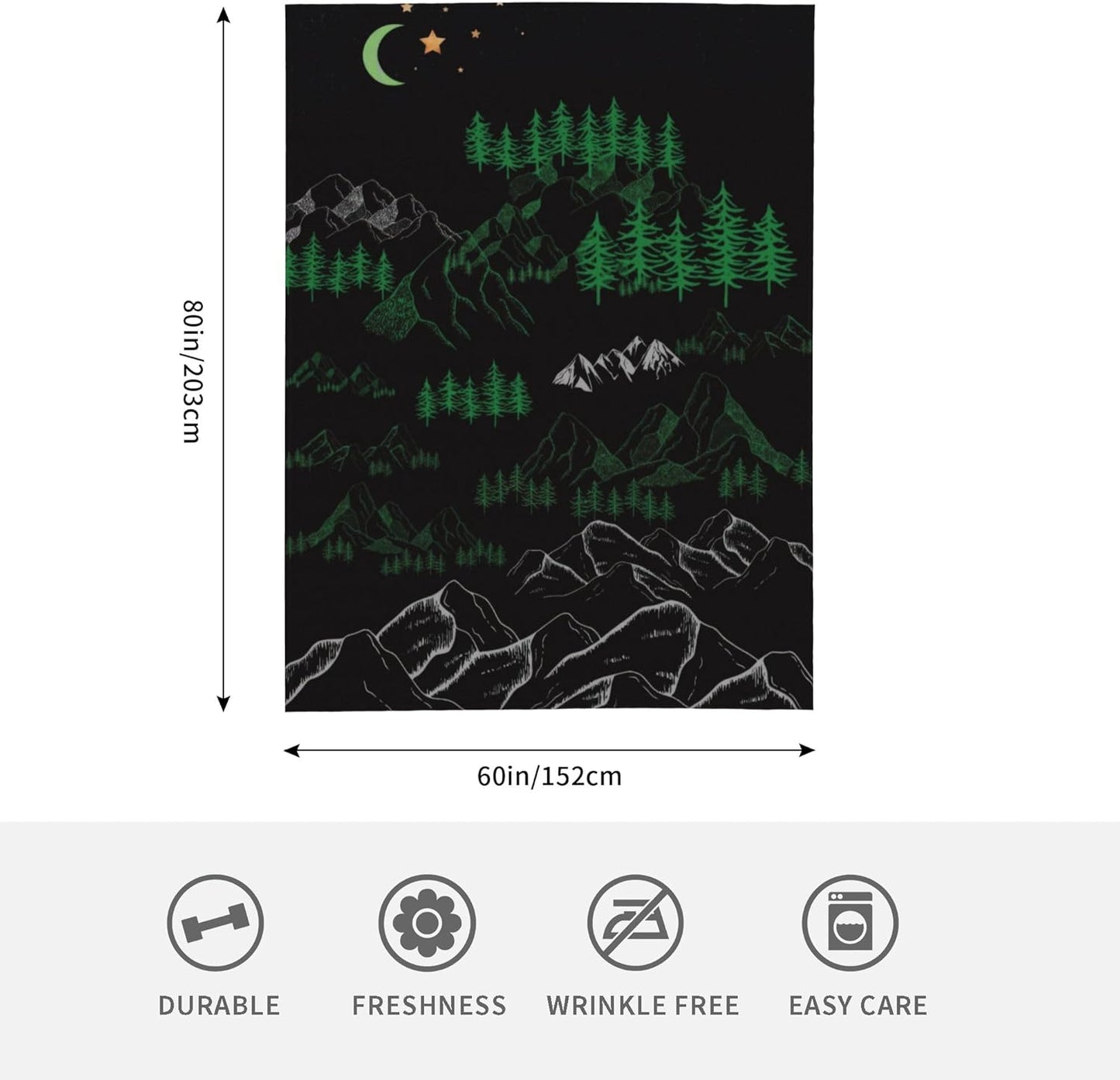 Night Sky Mountain Forest Throw Blanket, Fuzzy Blanket, Ultra Soft Cozy Flannel Throw Blankets Lightweight Fleece Blankets for Bed Couch Sofa 60"×80"