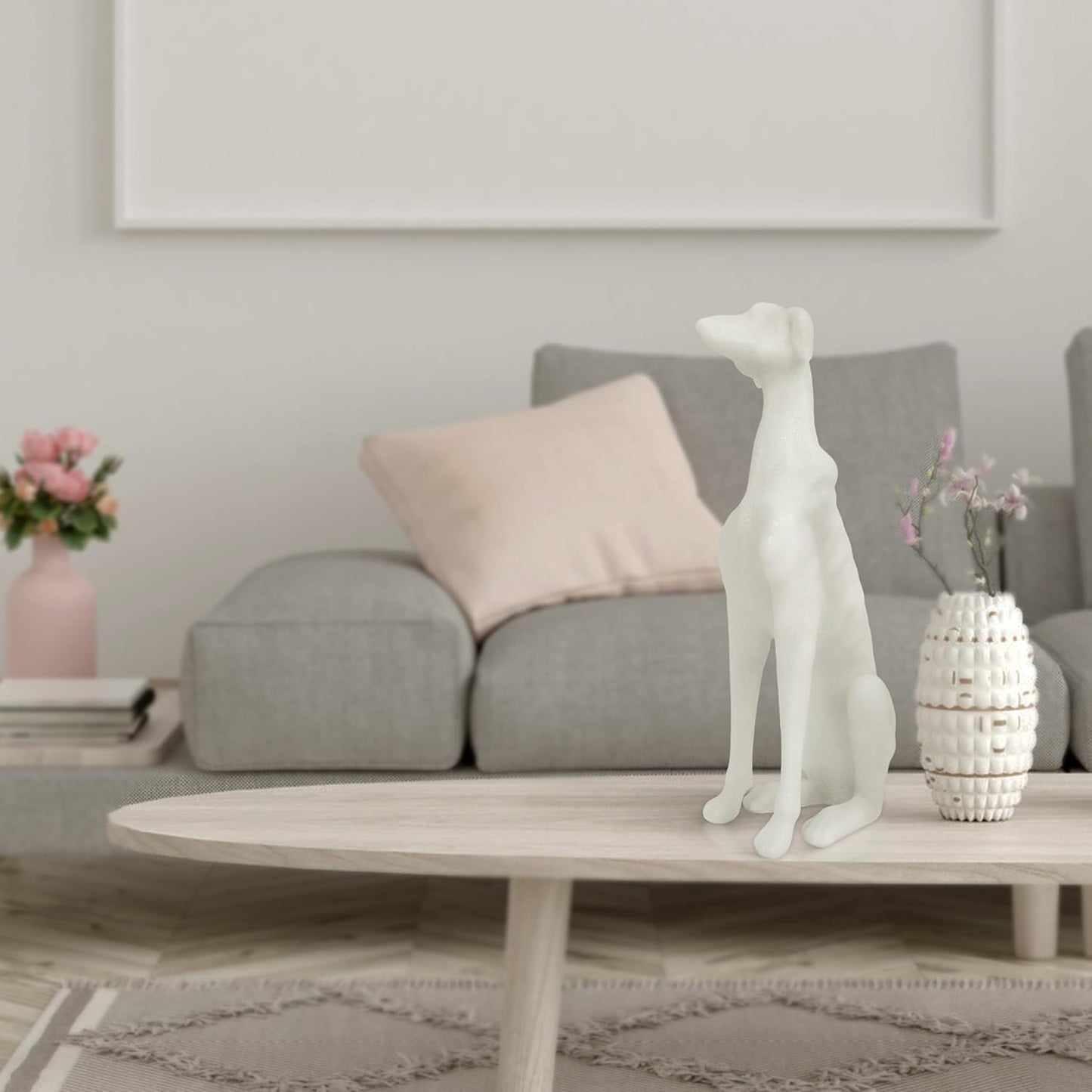 Greyhound Sculpture, White Resin Dog Statue for Home Decor, Coffee Table, Entryway Table, Bookshelf, Living Room, Gifts for Dog Lovers Housewarmings, 14.5 Inch Tall