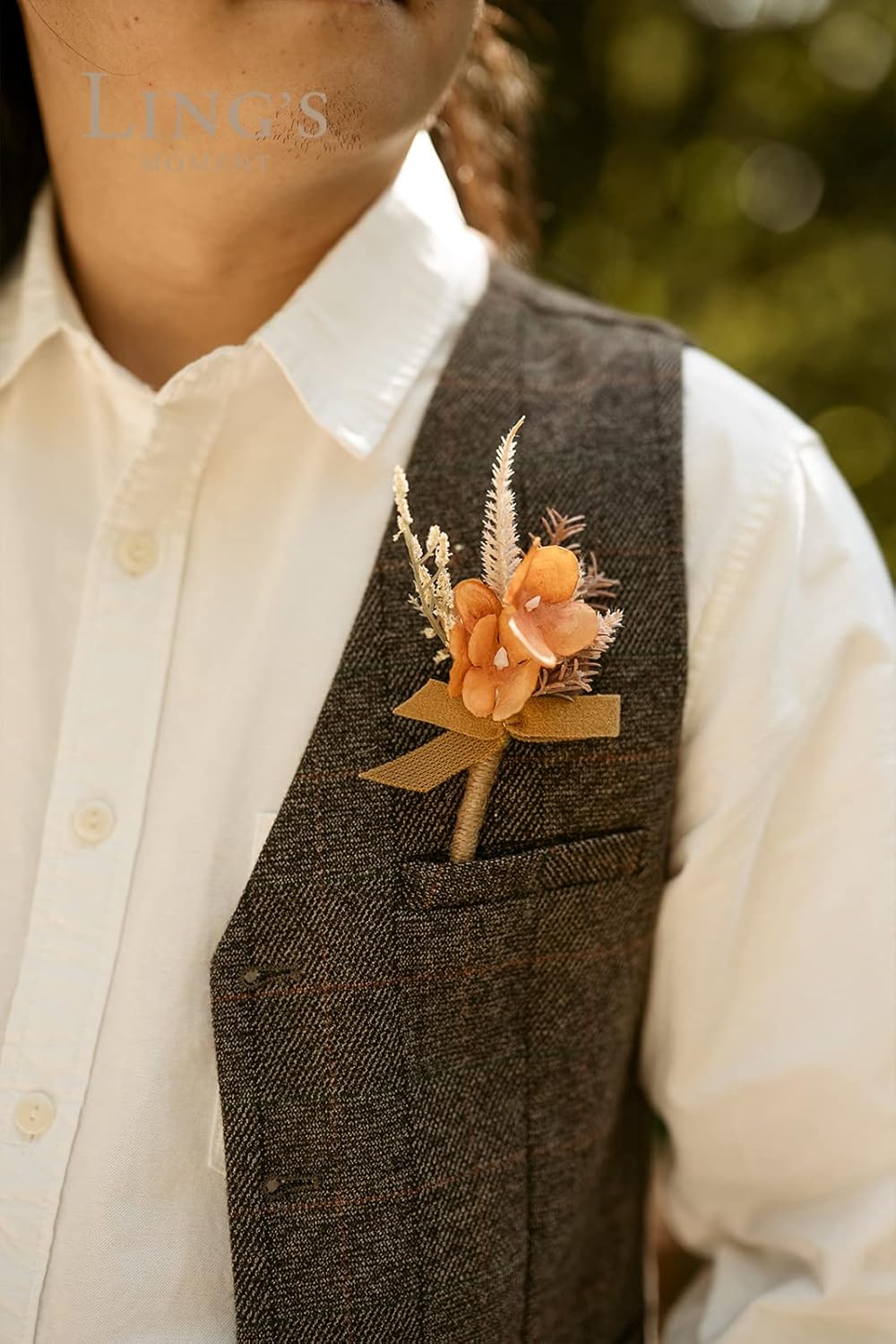 Ling's Moment Boutonniere for Men, 10pcs Groomsmen Guest Boutonniere, Artificial Flowers for Wedding Décor/Prom/Homecoming,etc.Boho Dried Burnt Orange