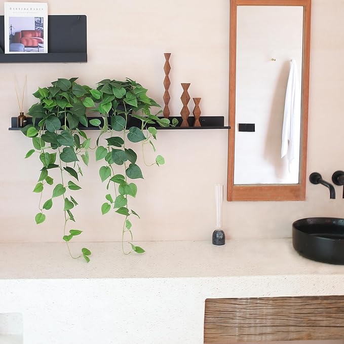 Fake Pothos Hanging Plants – 33" Set of 2 Faux Ivy Vines with Pots, Realistic Silk Devil’s Ivy for Indoor Décor, Low Maintenance Artificial Greenery for Home or Office (Green)