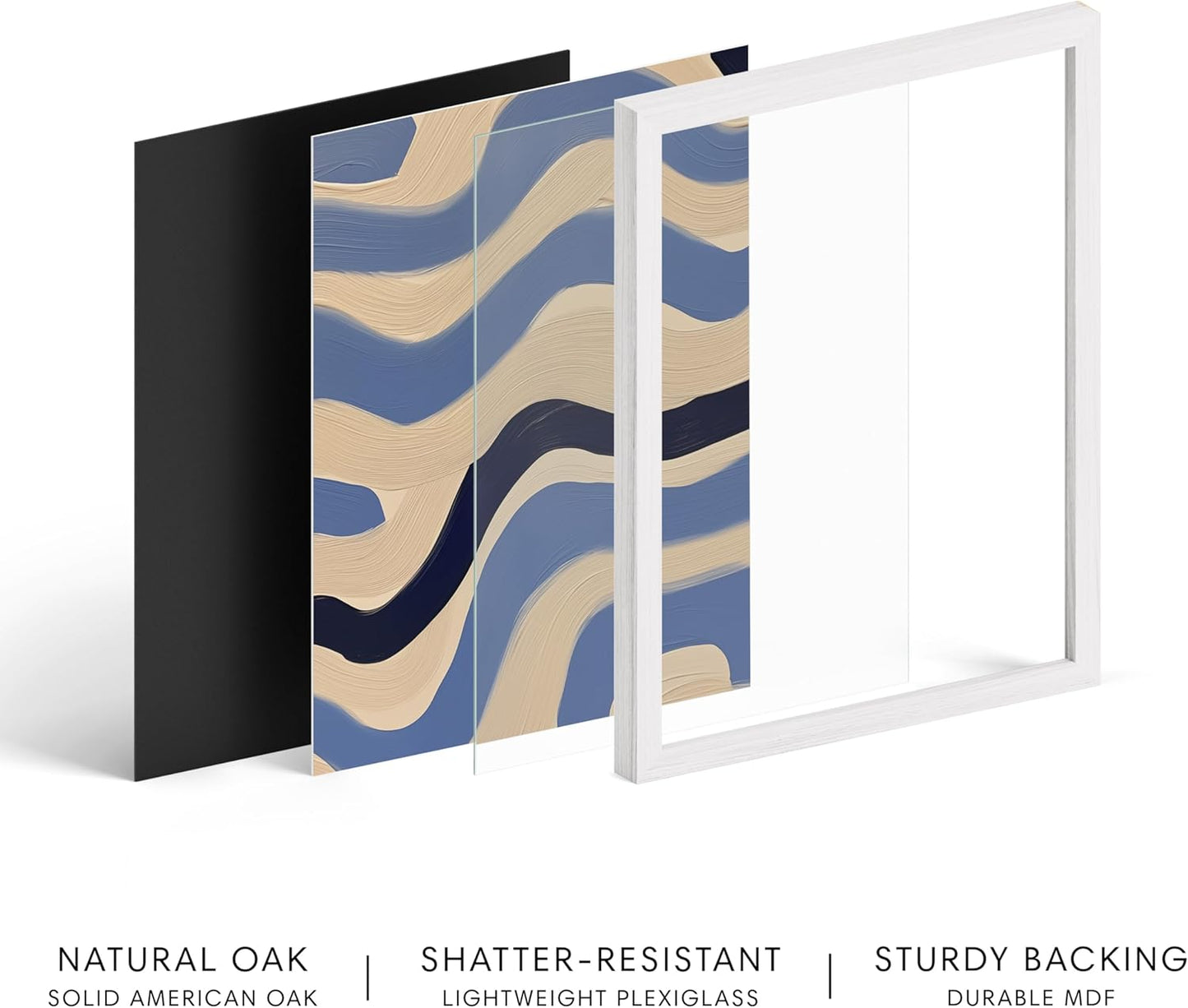 HAUS AND HUES Modern Abstract Wall Art - Blue and Green Living Room Art, Modern Artwork for Walls, Minimalist Picture for Living Room(Blue Abstract Pattern 4, White Frame, 16x20)