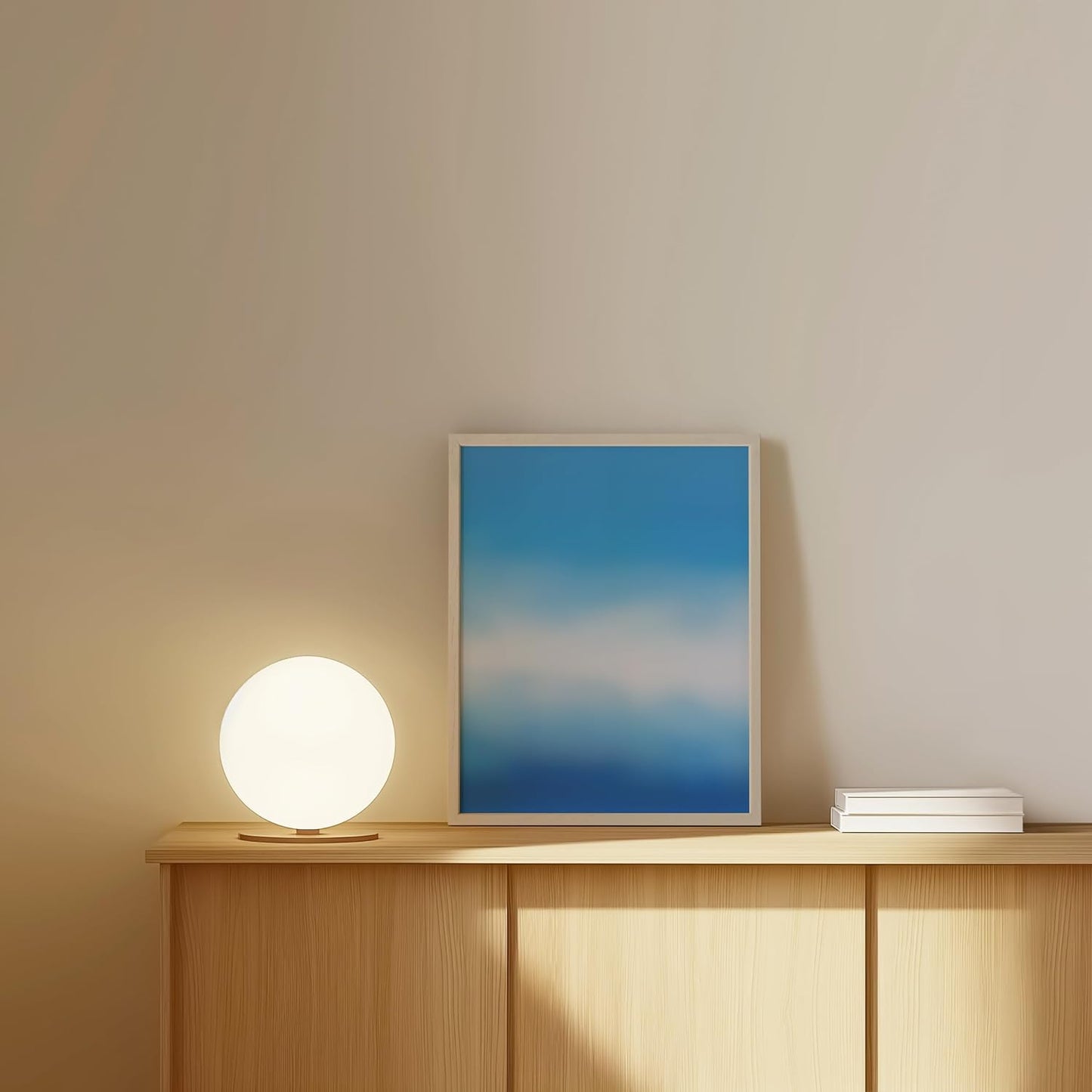 HAUS AND HUES Modern Abstract Wall Art - Blue and Green Living Room Art, Modern Artwork for Walls, Minimalist Picture for Living Room(Blue Tie-Dye, White Frame, 11x14)