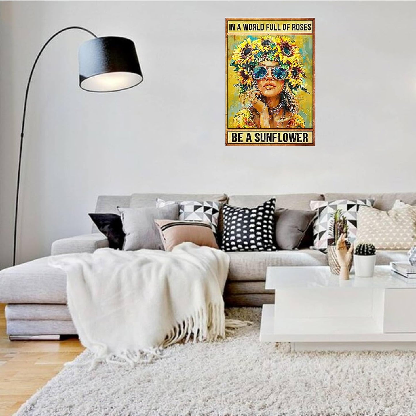 In A World Full Of Roses Be A Sunflower Retro Tin Sign Funny Metal Signs Gift for Women Home Office Living Room Bedroom Garden Yards Wall Decoration 8×12 Inches