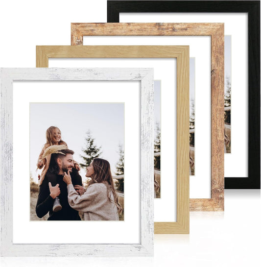 iRahmen 11x14 Picture Frame Set of 4, High Definition Tempered Glass 11 x 14 Frames Display 8x10 Pictures with Mat, Mixed Color Wood Photo Frame Wall Mounting