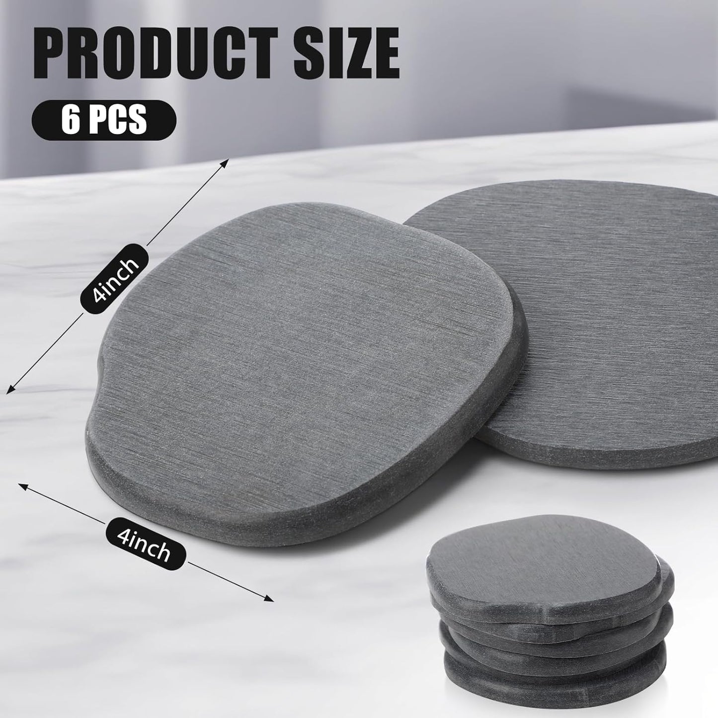Diatomaceous Earth Coaster ，Set of 6，Unique White Absorbent Coasters for Drinks，Modern Aesthetic Instant Dry Stone Drink Coasters（6,Grey）