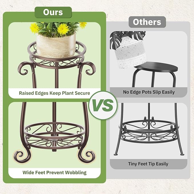 KMOTASUO 3 Tier Metal Plant Stand for Multiple Large Planters Indoor Outdoor Organizer, Heavy Duty Tall Flower Rack for Corner Patio Bathroom Office Corner, Modern Sturdy Vertical Iron Rack, Bronze