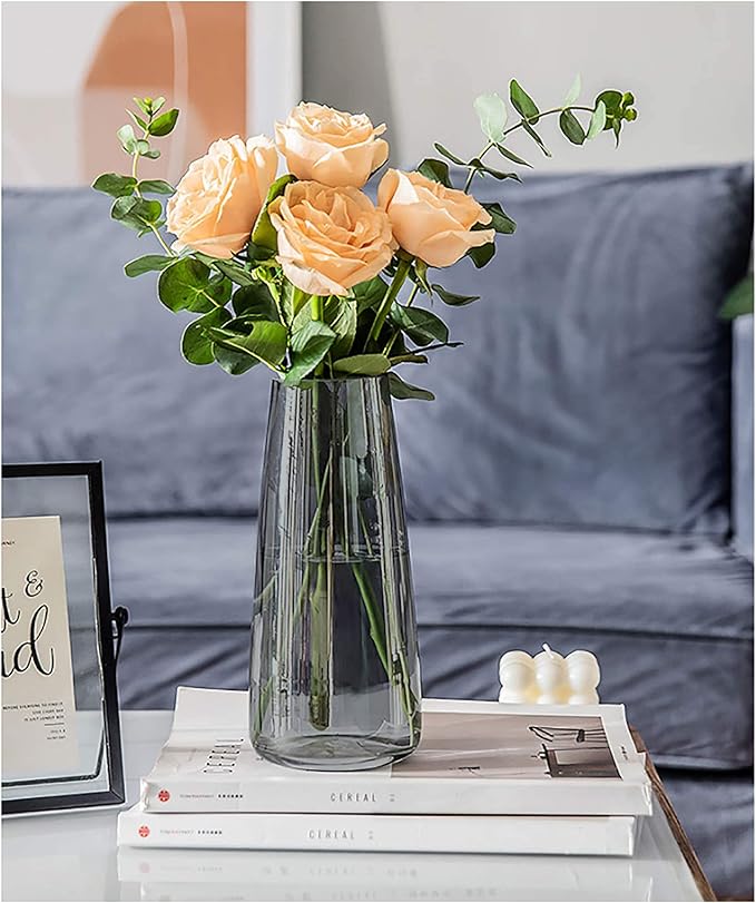 FANTESTICRYAN Modern Glass Vase Irised Crystal Clear Glass Vase for Home Office Decor (Crystal Grey)