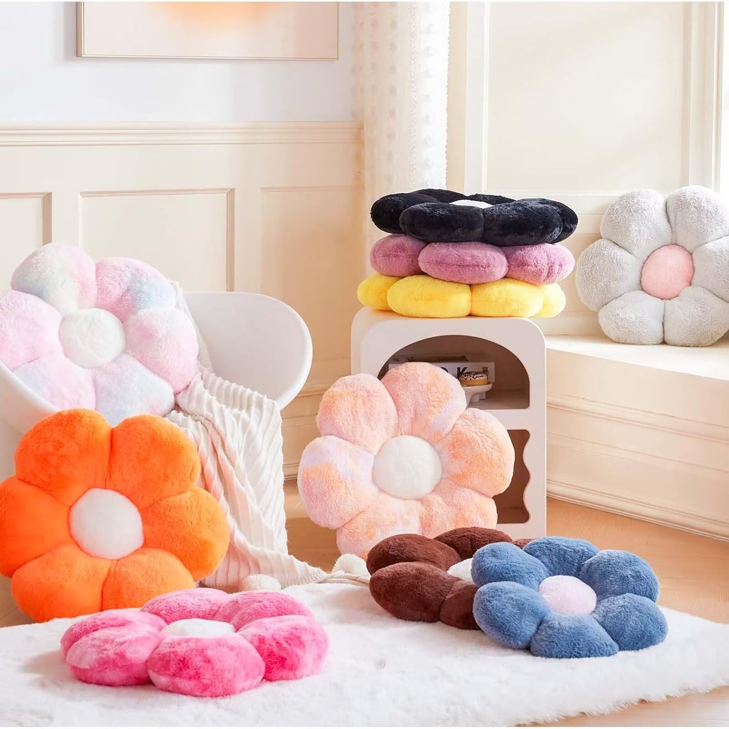 Dusty Blue Flower Pillow, 17.7" Flower Shaped Plush Decorative Throw Pillow for Bed