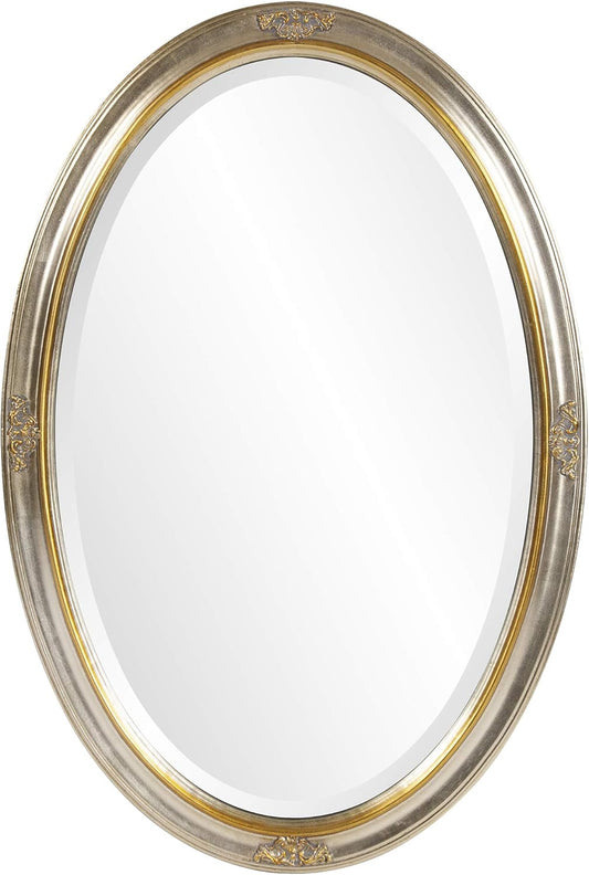 Howard Elliott Carlton Oval Decorative Wall Mounted Mirror, Stainless Steel, Bevelled Oval Hanging Vanity Mirror for Wall Decor, Hallway, Bedroom, Living Room, 22 x 32 Inch