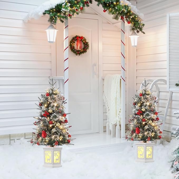 3 Ft Pre-Lit Christmas Tree, Artificial Christmas Trees with Lighting, Xmas Trees with 78 Led Lights, Christmas Decoration for Home, Office, Easy Assembly