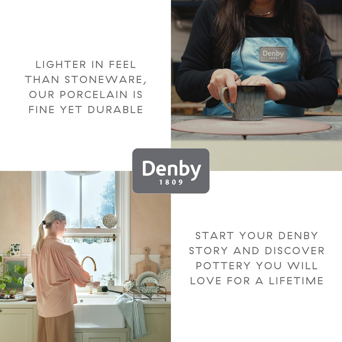 Denby - Carved Deco Medium Plates Set of 4-9 Inch - Dishwasher Microwave Oven Safe - Large Uniquely Textured Porcelain Medium Plate - Scratch Chip Resistant