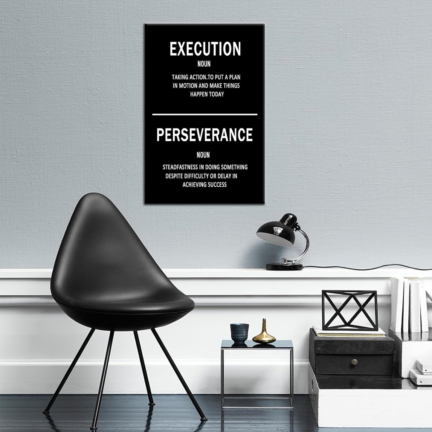 Entrepreneur Motivational Canvas Wall Art Inspirational Quotes Execution Perseverance Poster Print Framed For Home Office Workplace Classroom Bedroom Wall Decoration [12''Wx18''H]