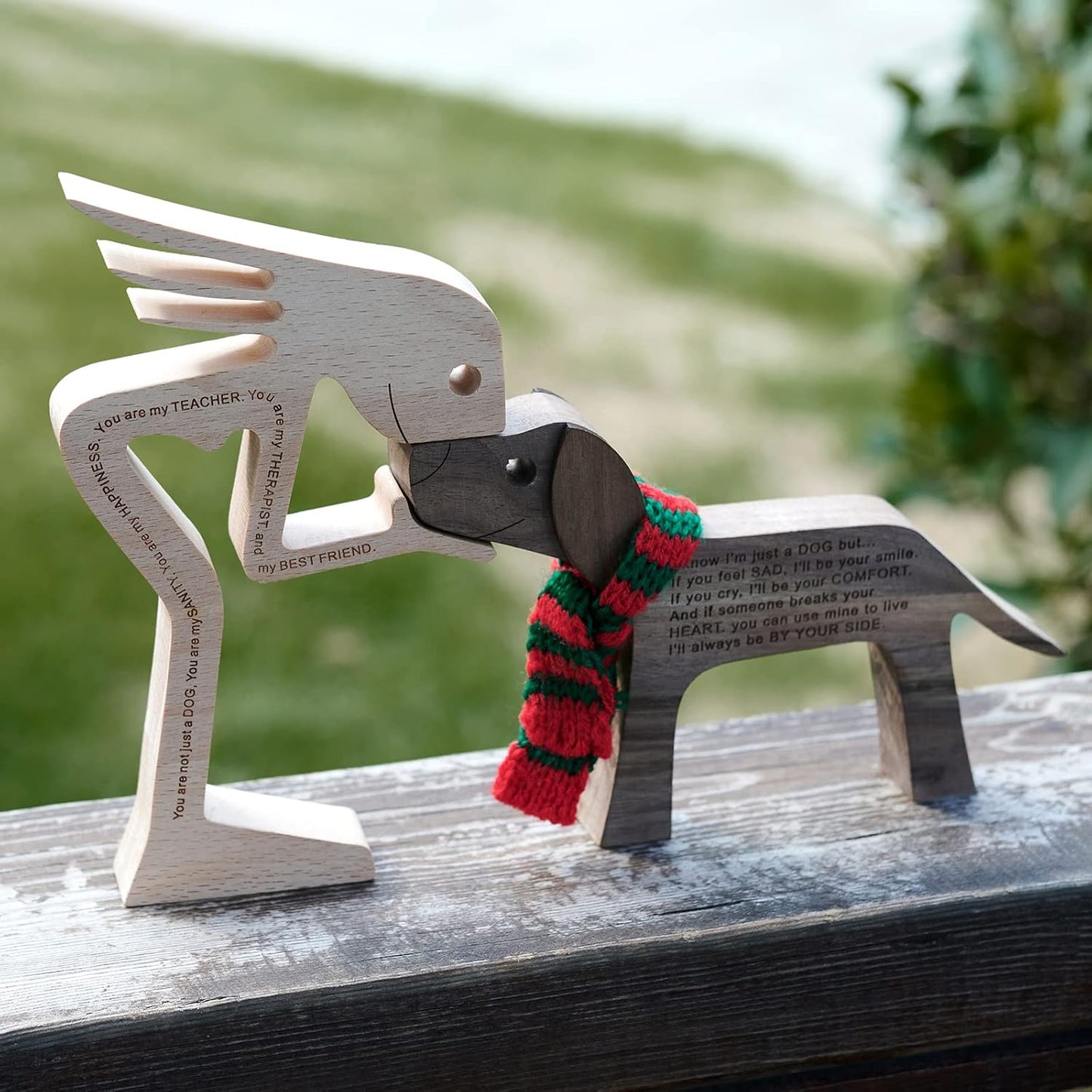 Girl and Dog Wood Sculpture Room Decor Carved Wooden Figurines Desk Decorations Home Accents Pet Lover Gifts(Large Size)