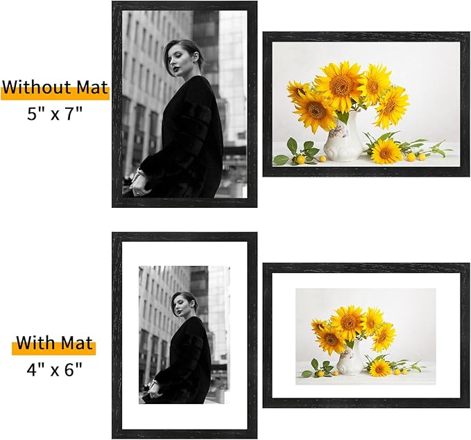 5x7 Oak Wood Picture Frame - Minimalist 5x7 Picture Frame, 5"x7" Frame Wood, Natural Solid Wooden Picture Frames for Wall Art Photo and Prints(1 Pack, Black)