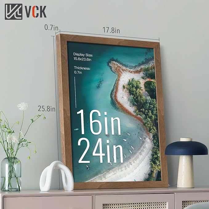 VCK 16x24 Poster Frame 3 Pack - Brown Walnut, Natural Textured Solid Wood Picture Frame, Wall Gallery Frame