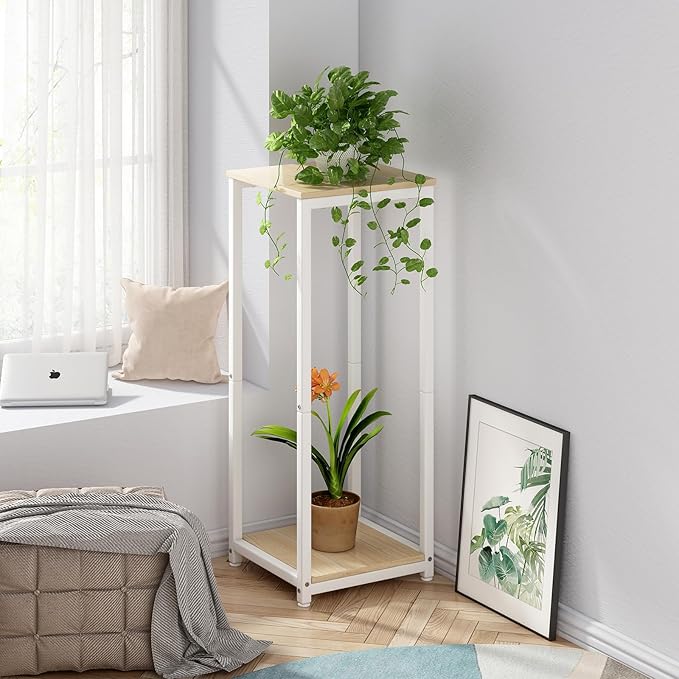 Plant Stand Indoor Corner Tall 2 Tier Metal Modern Flower Storage Plant Shelf Holder for Living Room Balcony Garden,White (2 Tier-White)