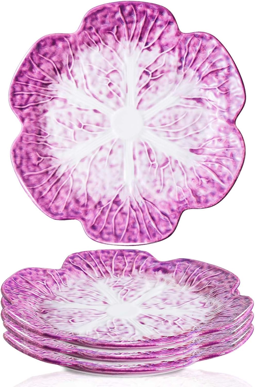 KXZ Set of 4 Purple Ceramic Salad Plate, 10.5 Inch Porcelain Decorative Plates for Kitchen, Round Appetizer Bowl for Dessert, Decorative, Dinner, Pancakes, Steak