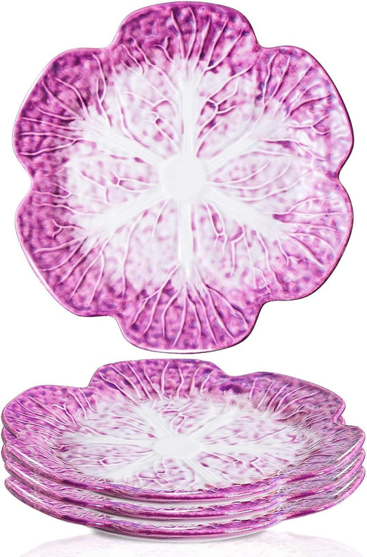 KXZ Set of 4 Purple Ceramic Salad Plate, 10.5 Inch Porcelain Decorative Plates for Kitchen, Round Appetizer Bowl for Dessert, Decorative, Dinner, Pancakes, Steak