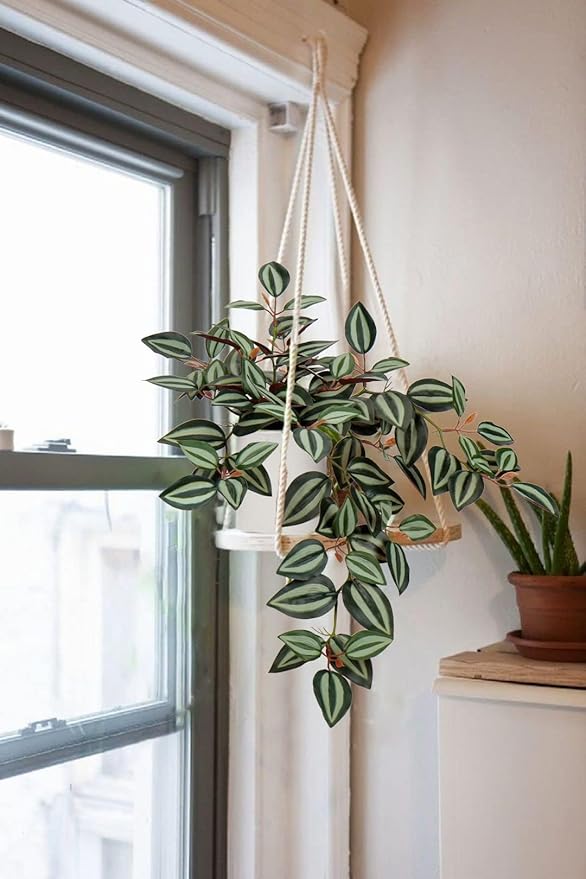 Fake Hanging Plants, 20 Inch Artificial Ivy Plant in Ceramic Pot Faux Vine Potted for Home Bedroom Office Table Shef Indoor Outdoor Decor Desk (Green/Red)