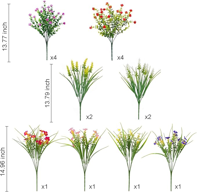 16 Bundles Artificial Flowers for Outdoor,UV Resistant Fake Flowers,No Fade Faux Plants for Outside Hanging Planters,Artificial Plants for Indoor Porch Garden Home Wedding Farmhouse Decor