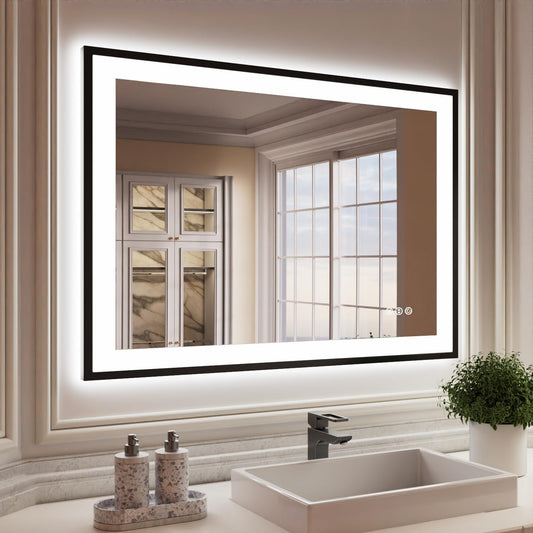ISKM Framed LED Mirror for Bathroom 44"x30", Dimmable LED Bathroom Mirror with Lights, Anti-Fog, Front and Backlit Lighted Mirror 3-Colors, Shatterproof, Memory Function