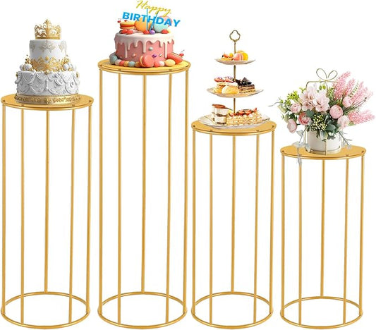 Reinforced Pedestal Cylinder Stands for party 4pcs - 35.43 in Gold Cylinder Cake Table Display Set Flower Stand for wedding Birthday party Home Patio Decor Plant Stand