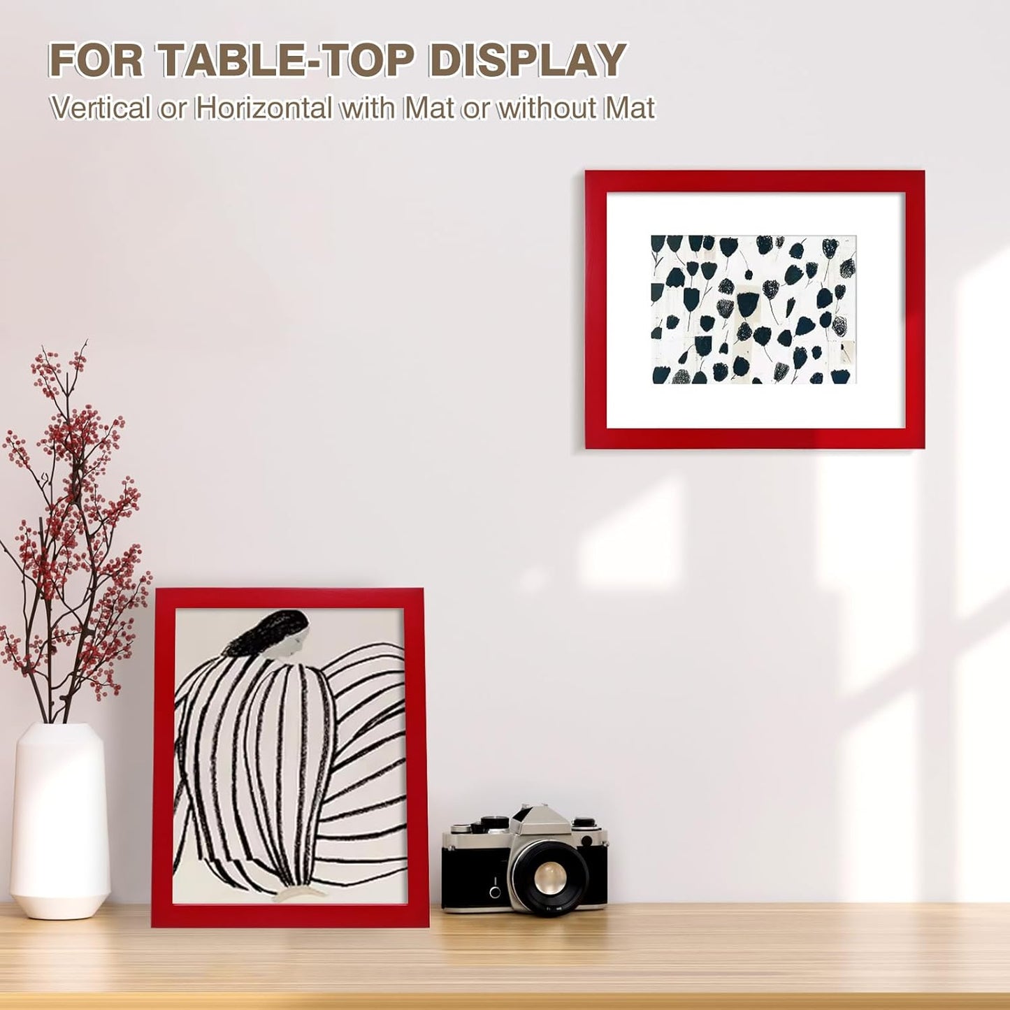 KINLINK 10x12 Picture Frame Red, Solid Wood Frames with Acrylic Plexiglass for 7x9 with Mat or 10x12 without Mat, Tabletop and Wall Mounting Display, 4 Pack