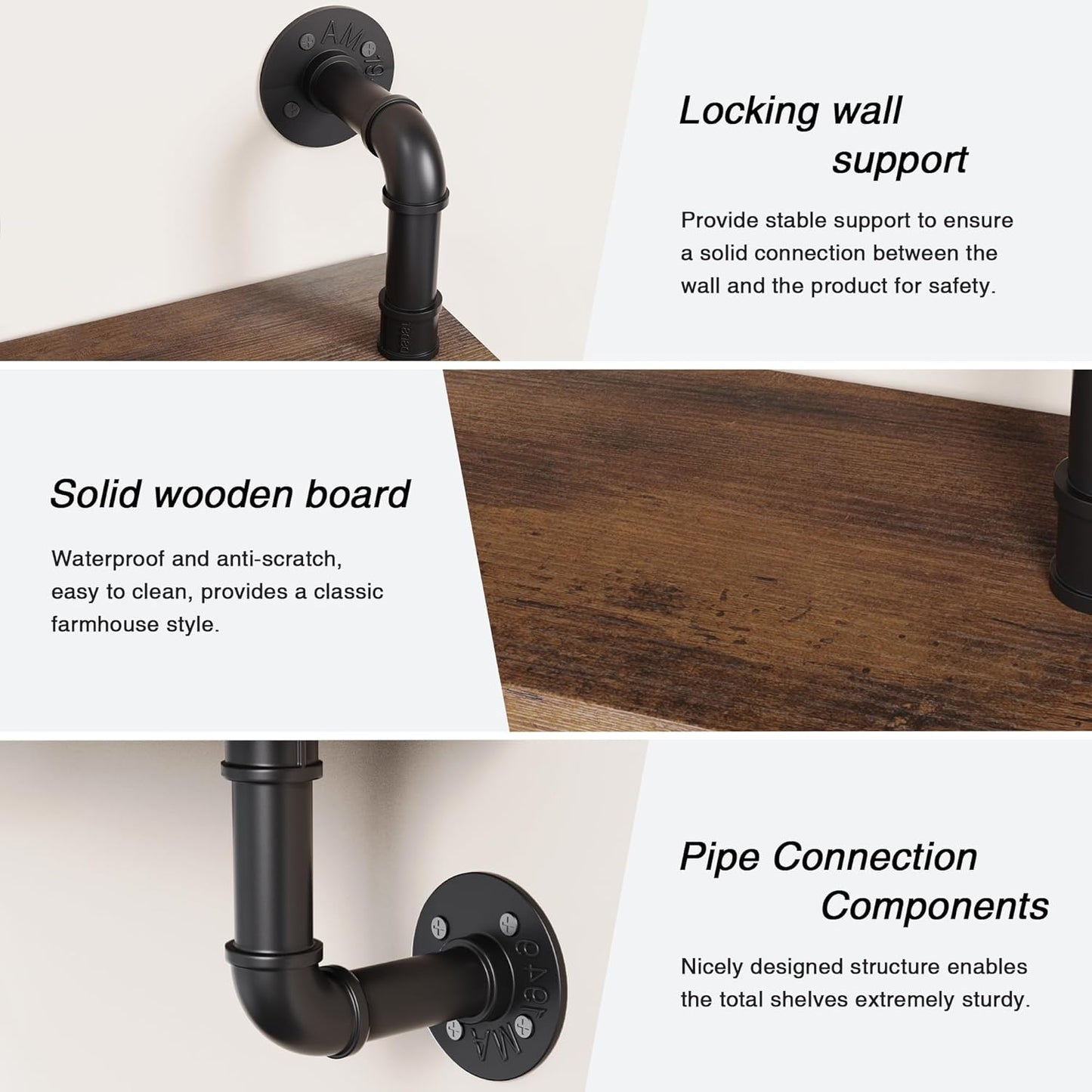 Merapi 24" Industrial Floating Shelves, Pipe Shelves for Wall, 3 Tier Rustic Wood Wall Shelves for Home Décor, Bedroom, Living Room, Bathroom…