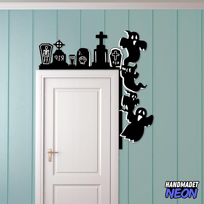 Personalized Metal Halloween Door Toppers, Custom Text Halloween Door Corner Sign, Doors Frame Decoration Halloweens Theme Decoration, Funny Creative Silhouette Wall Art Decor