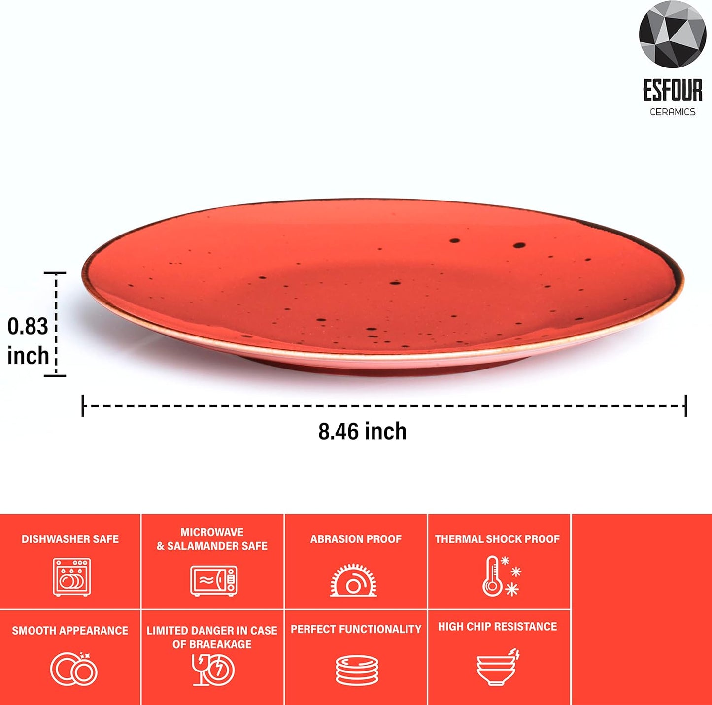 Dessert Plates 8.7 Inch Set of 6 - Microwave, Oven, Dishwasher Safe, Scratch Resistant, Porcelain. Durable Small Dishes for Salad, Dessert, and Side Dishes - Vivid Assorted Colors