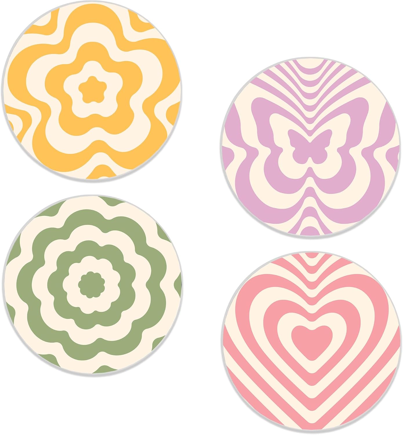 Drinks Coasters Set of 4, Groovy Wave Pattern Round 4" Cup Coasters, Absorbent Ceramic Stone Coasters with Cork Base, Cute Coasters for Table Home Décor, Ideal Gifts for Women Men