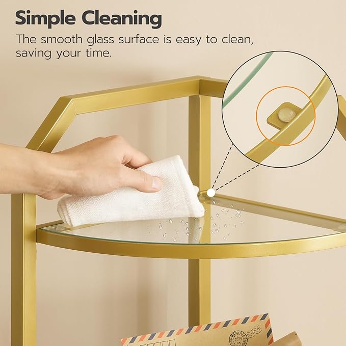 HOOBRO 5-Tier Corner Shelf Stand, Gold Corner Bookshelf, Tempered Glass Shelves, Bathroom Organizer, Corner Plant Stand, for Living Room, Study, Balcony, Home Office, Modern Style, Gold GD15CJ01