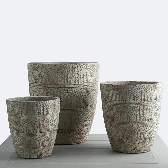 Wallowa 17.7"+13.8"+9.8" Dia Round Concrete Planter Set of 3, Large Indoor Outdoor Planter, Flower Pots with Drainage Holes and Sealing Plug for Garden, Patio, Home, Office Weathered Concrete Gray