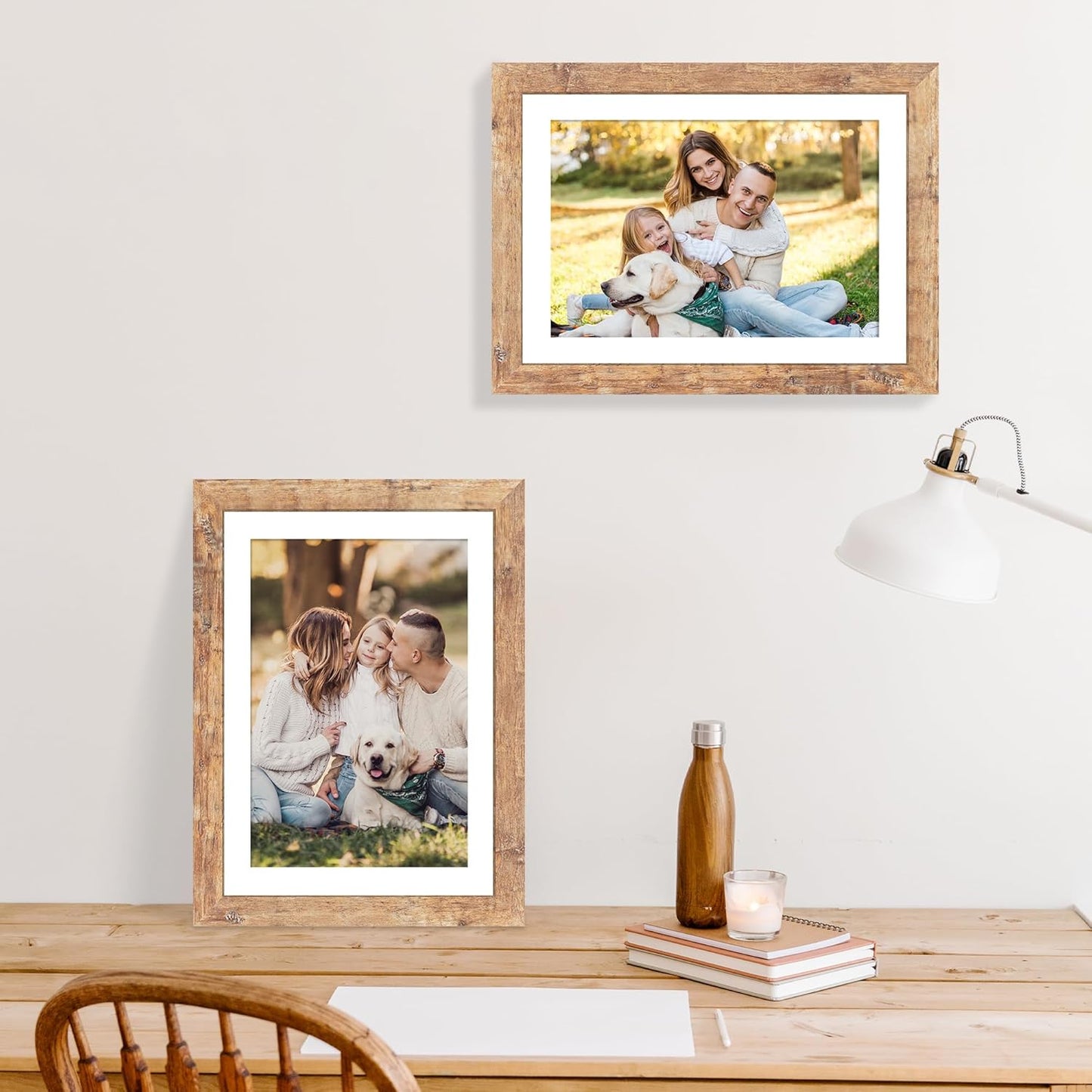 iRahmen 10x14 Picture Frame Set of 2 with Tempered Glass, Rustic Brown Wood Frames Display 8x12 Picture with Mat or 10 x 14 Without Mat for Horizontal or Vertical Wall Mounting
