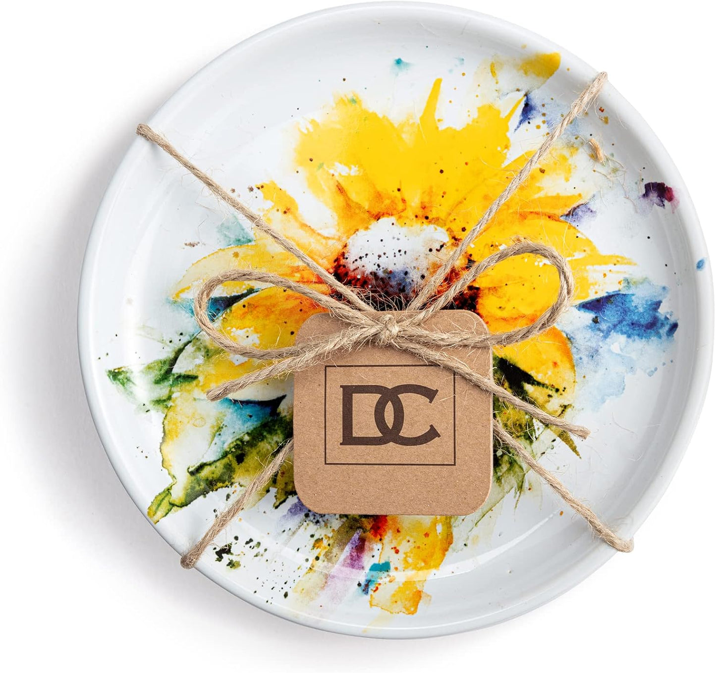 DEMDACO Watercolor Yellow Sunflowers 6.5 inch Stoneware Appetizer Plates Set of 4