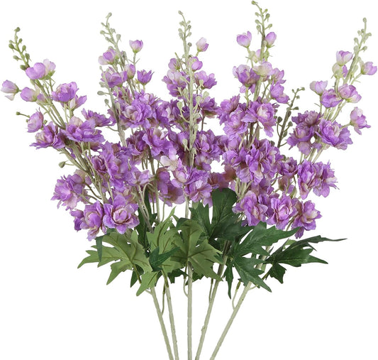 IPOPU 33" Fake Delphinium Flowers 5 pcs Long Stem Delphinium Flowers Larkspur Artifical Flowers Purple Realistic Silk Flowers for Tall Vase Home Wedding Party Decor (Purple)