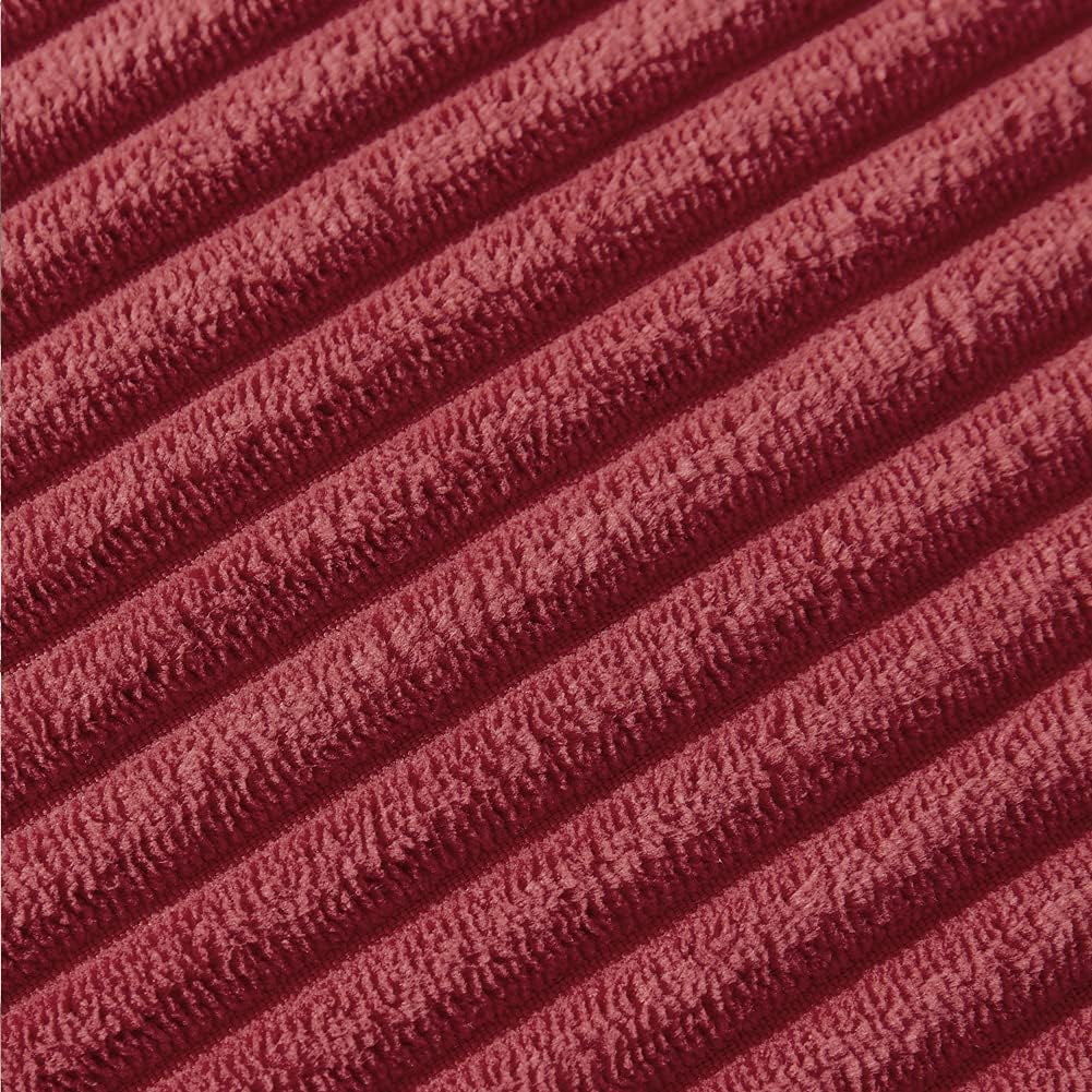 Fancy Homi Set of 2 Burgundy Decorative Throw Pillow Covers 14x14 Inch with Pom-poms for Couch Bed Sofa, Modern Farmhouse Boho Home Decor, Soft Plush Corduroy Cute Cushion Case 35x35 cm