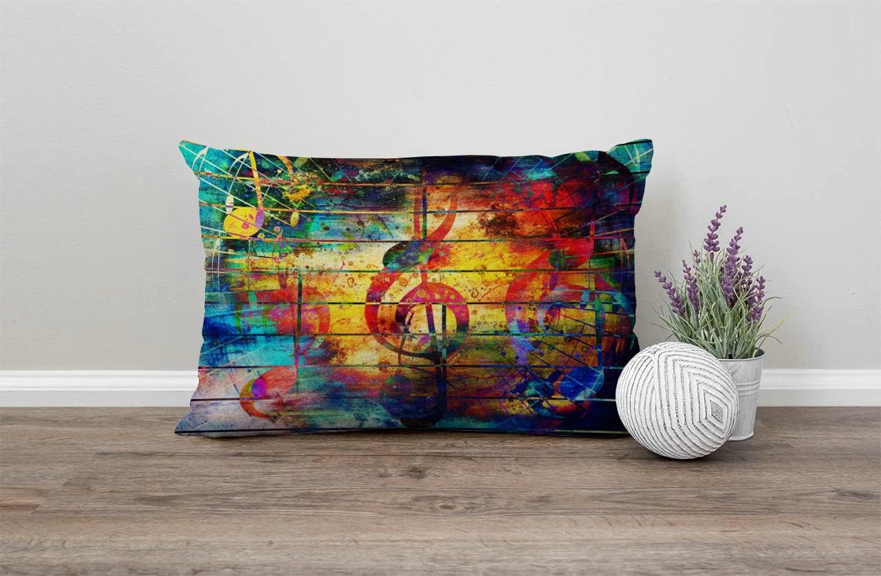 Farmhouse Decorative Outdoor Throw Pillow Covers for Couch Sofa Bed Colorful Collage with Music Notes and The Violin Clef Pillow Cover Modern Decor Pillow Case 12 x 20 Inch