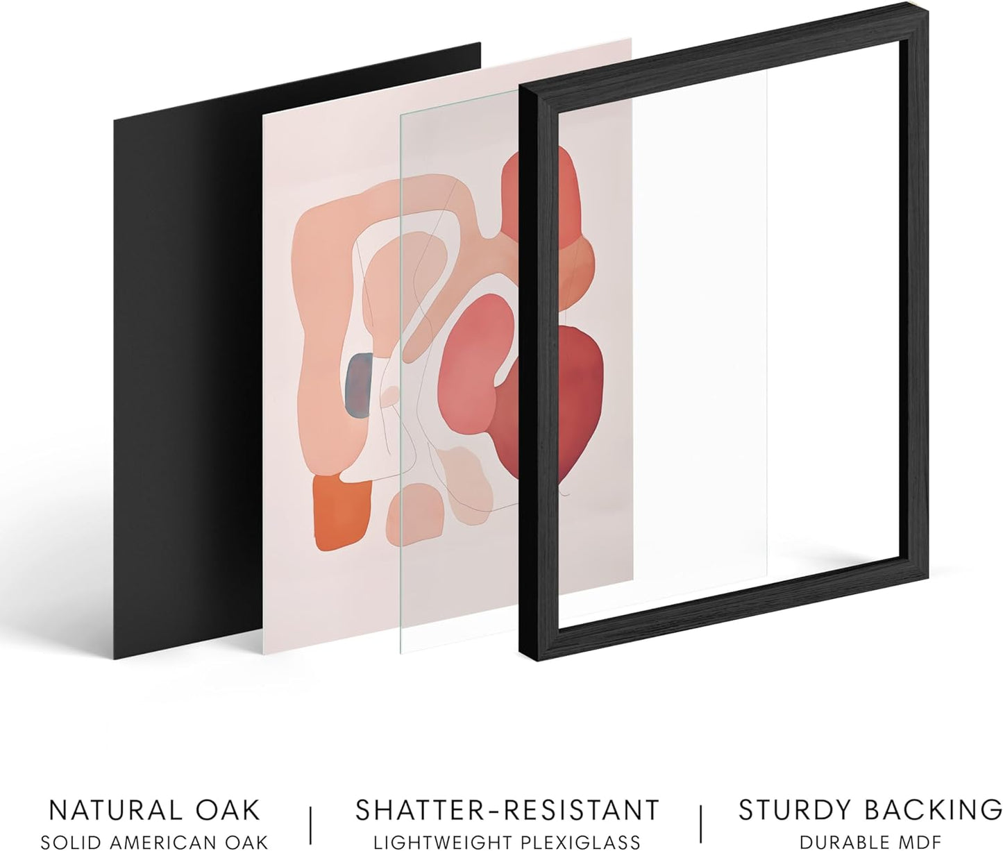 HAUS AND HUES Colorful Abstract Wall Art - Minimalist Retro Picture for Living Room Decor, Red and Pink Modern Wall Art Painting (Pink Abstract Shapes, Black Frame, 24x36)