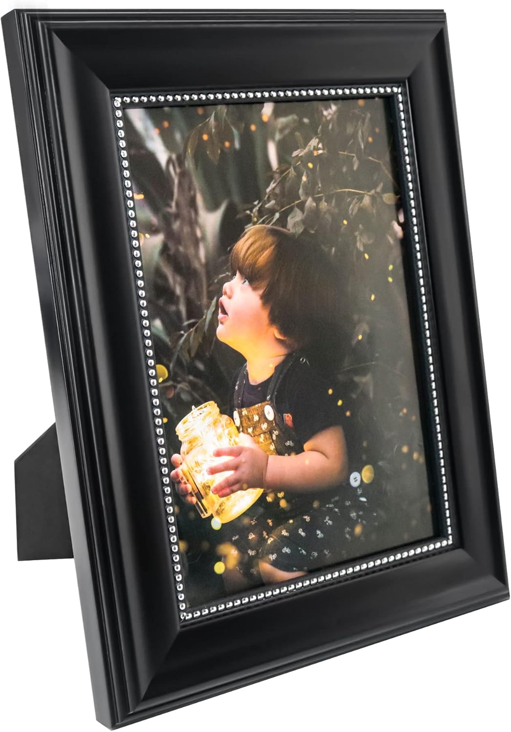 GraduationMall 5x7 Picture Frames, Real Glass, Display Photos for Wall or Tabletop, Black with Silver Beads, 2-Pack