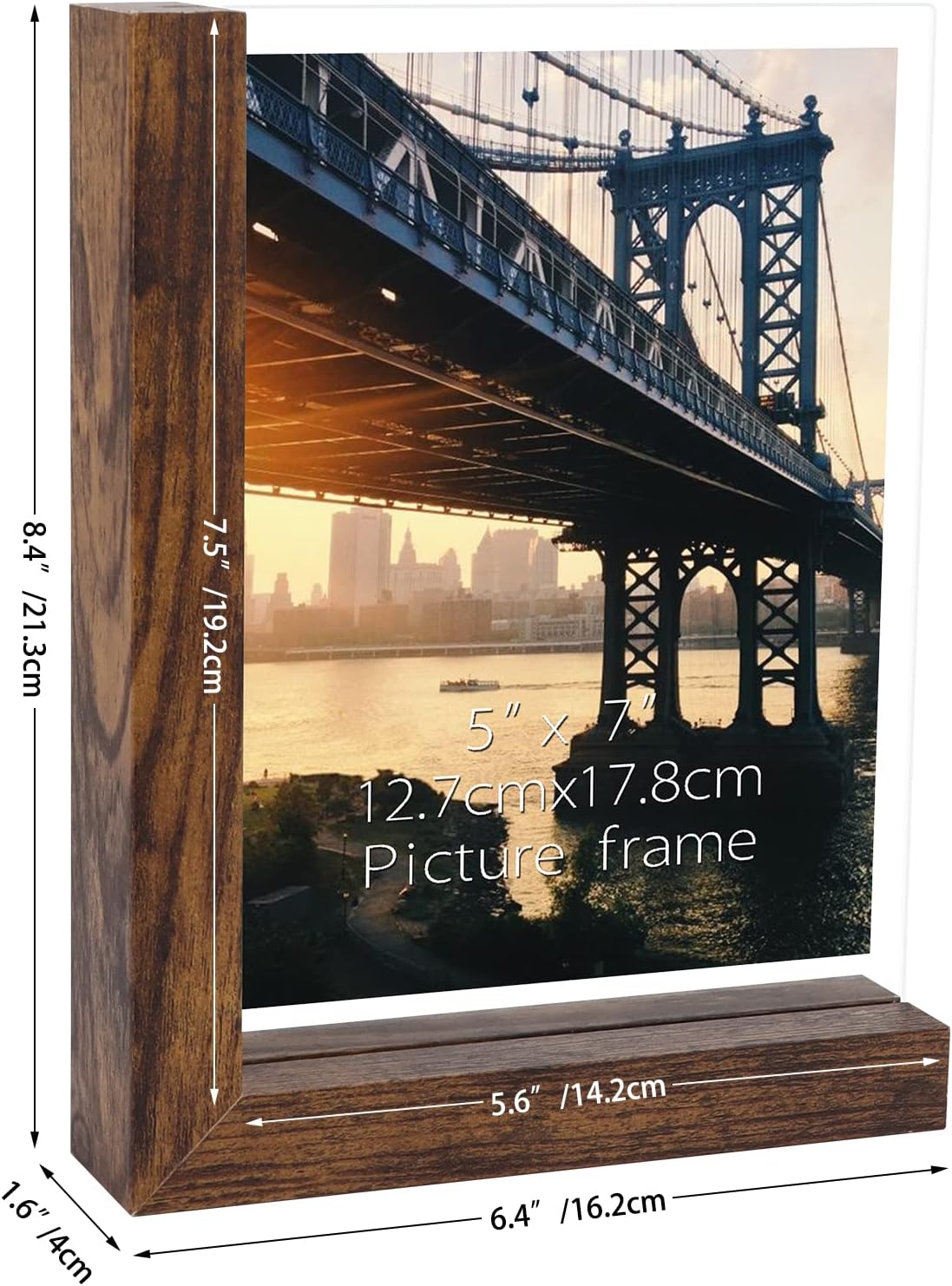 Lavezee 5x7 Picture Frames Set of 2, Double Sided Frame Display Holder with Rustic L Shaped Horizontal Vertical Stand for 5 by 7 Photo, Desktop or Tabletop Decor
