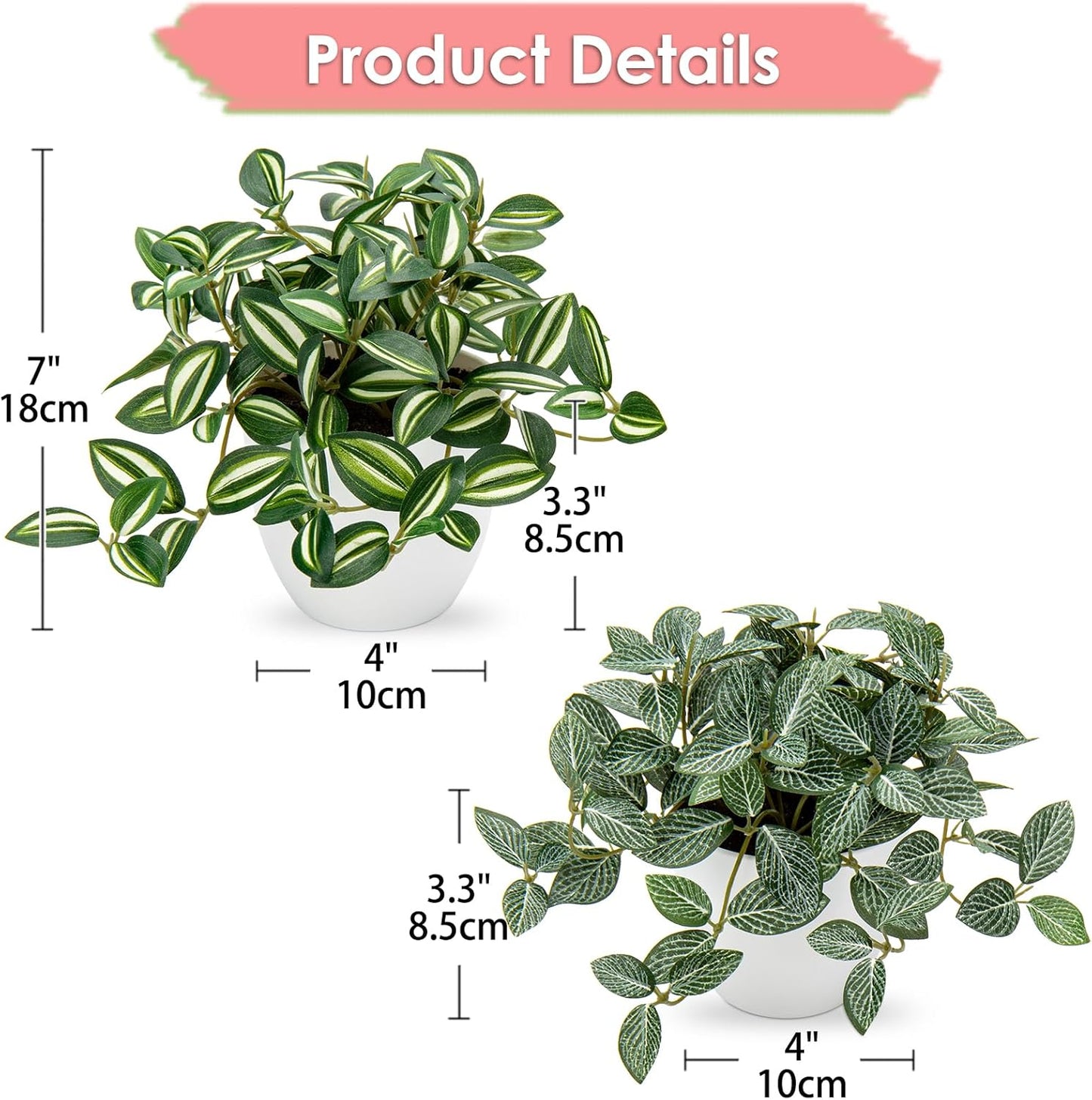 Hollyone Fake Plants 2 Packs Artificial Plants Indoor Faux Plants with White Plastic Pot Small Fake Potted Plant for Home Aesthetic Living Room Bathroom Desk Shelf Office Decor