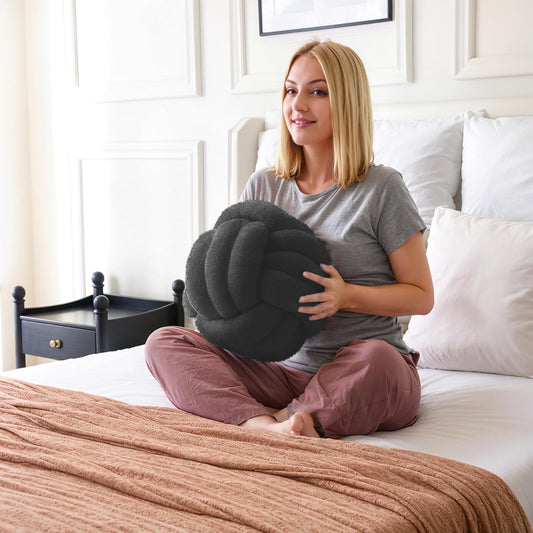 Knot Pillow Ball Plush - Decorative Throw Pillows for Bed Stress Relief, Round Knot Cushion for Sofa Decor Pet Toy, Grey 12 inch