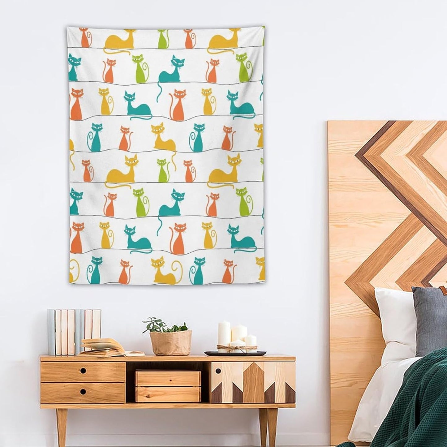 ICMOLYYENLO Boho Medieval Cat Tapestry, Abstract Atomic Starburst Geometric Aesthetic Art Wall Hanging For Bedroom Living Room Dormitory 60x60 Inches