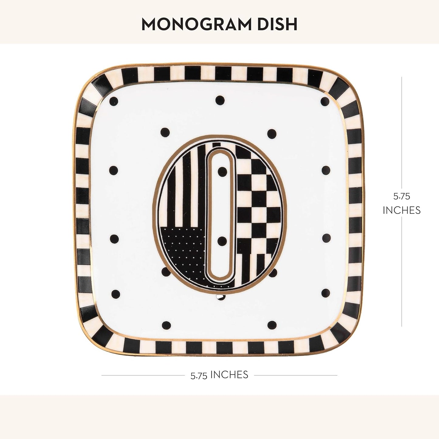 MACKENZIE-CHILDS Monogram Dish, Decorative Ceramic Letter Plate, 5 3/4" Square, O