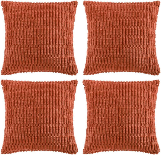 Fancy Homi 4 Packs Boho Burnt Orange Fall Decorative Throw Pillow Covers 18x18 Inch for Couch Bed Sofa, Rustic Modern Farmhouse Home Decor, Soft Plush Corduroy Cute Square Cushion Case 45x45 cm