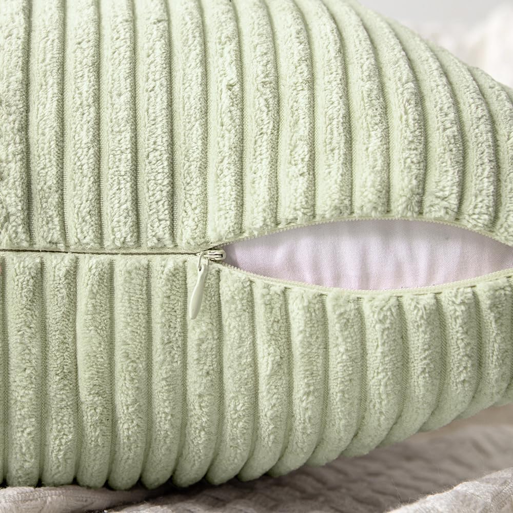 MIULEE Light Green Corduroy Pillow Covers Pack of 2 Boho Decorative Spliced Throw Pillow Covers Soft Solid Couch Pillowcases Cross Patchwork Textured Cushion Covers for Living Room Bed Sofa 20x20 inch