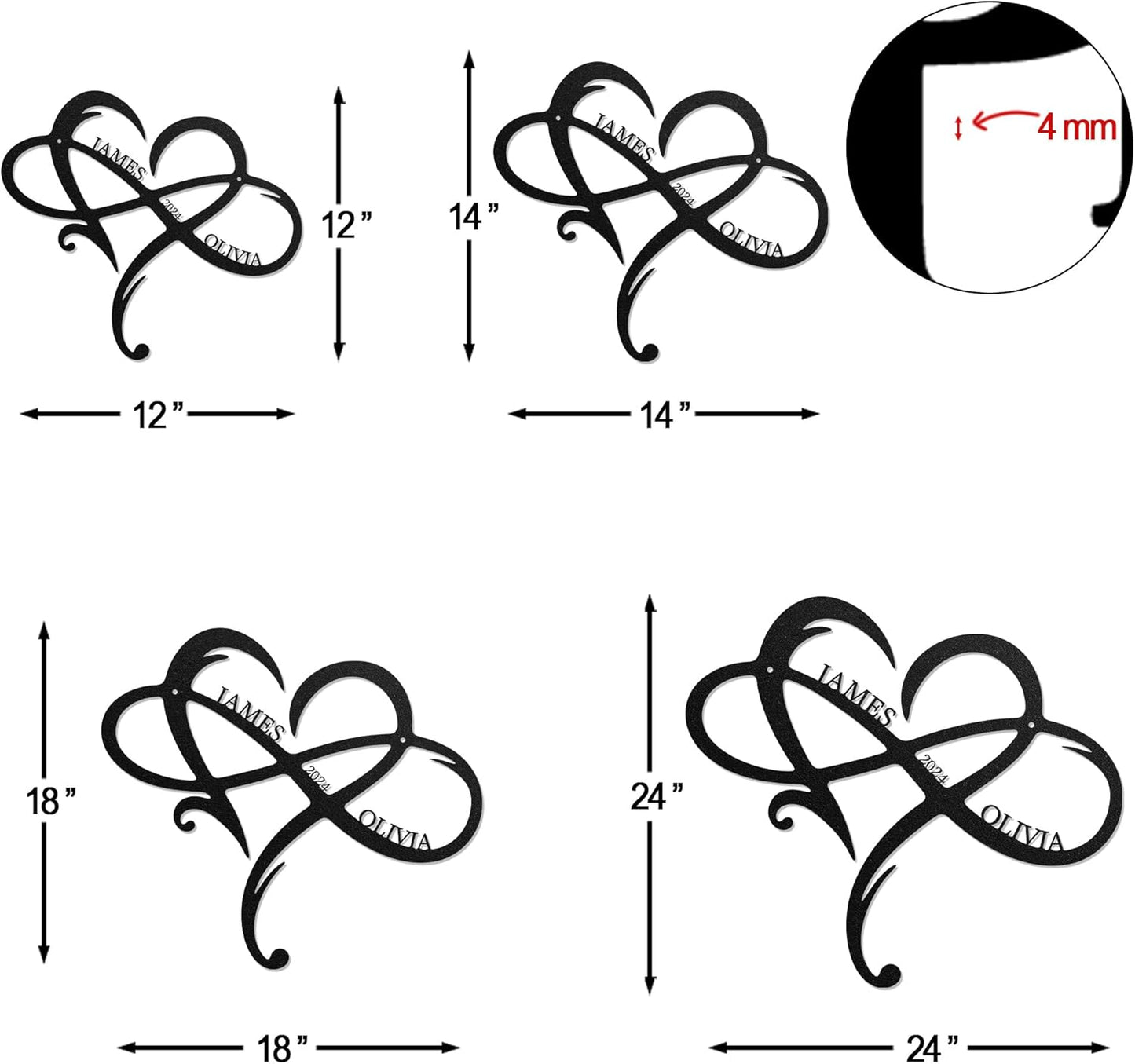 LULLBABYMALL Personalized Love Metal Sign - Customized Names and Date Wall Art, Infinity Metal Signs for New Home, Wedding, Couple, Christmas