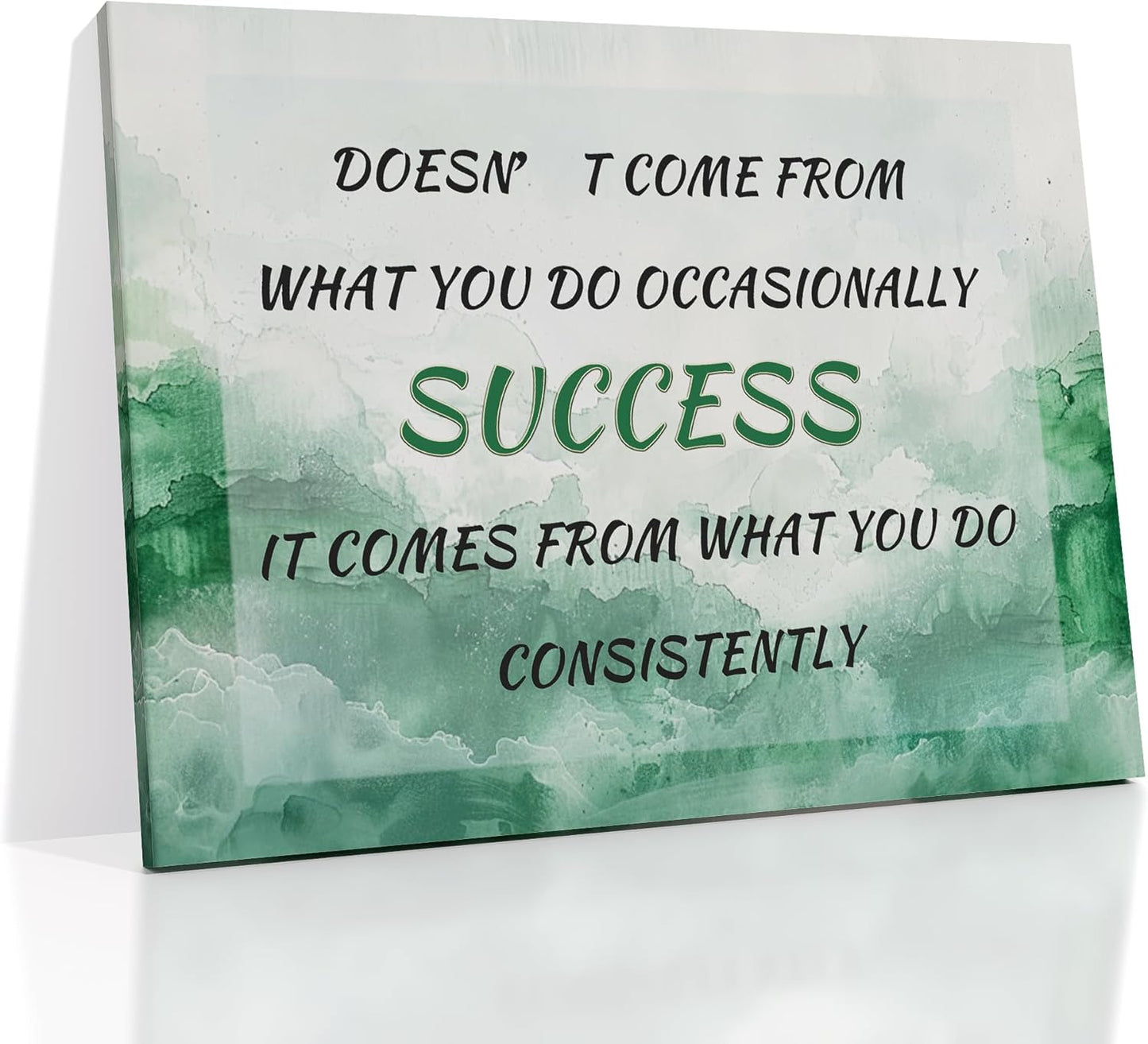 Inspirational Poster Wall Art Office Decor Motivational Quotes Print on Canvas Green Ink Background Painting Artwork for Living Room Office Gym Framed Stretched and Framed [40''W x 30''H]